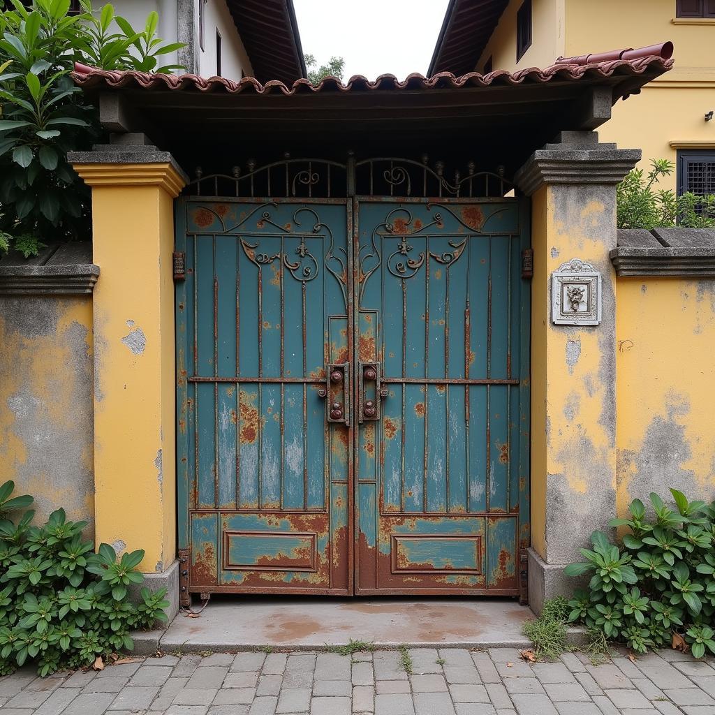 Hình ảnh cửa sắt cũ kỹ, rỉ sét cần được sửa chữa tại nhà ở Quận Tân Phú