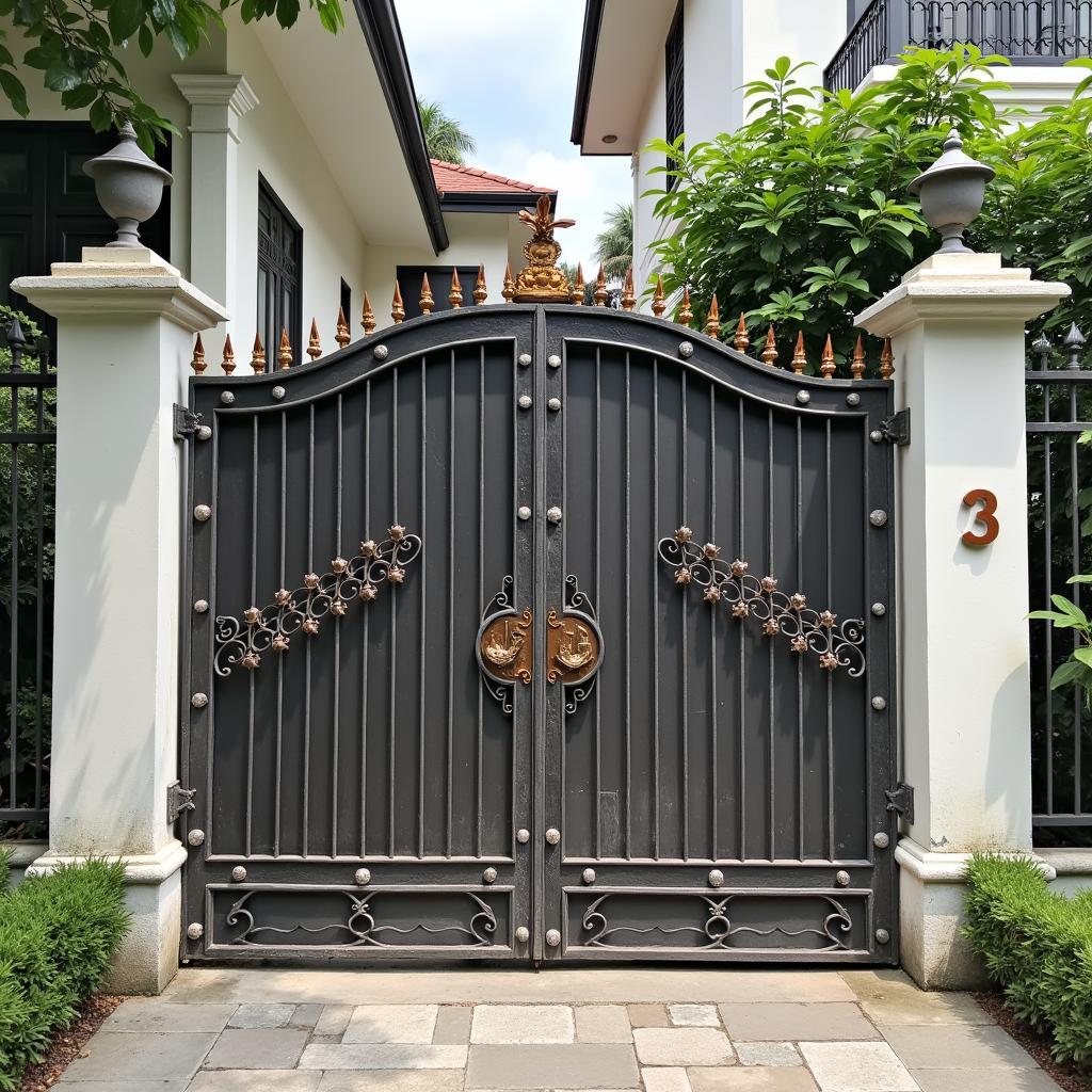 Cửa sắt cũ được sửa chữa và sơn mới tại nhà ở Quận Bình Tân