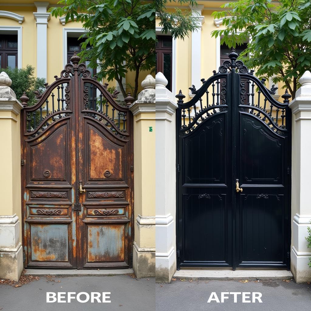 Hình ảnh trước và sau khi sửa chữa và sơn mới cửa sắt cũ tại đường Võ Văn Tần, Quận 3