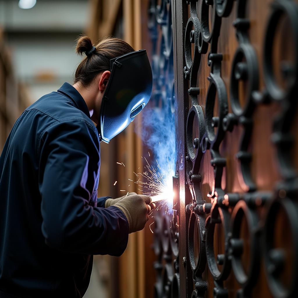 thợ hàn cửa sắt chuyên nghiệp đang thực hiện công việc