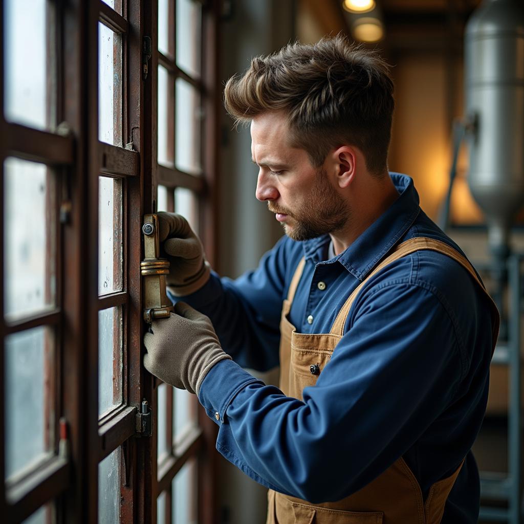 thợ sửa cửa sắt lành nghề với nhiều năm kinh nghiệm đang thực hiện công việc tại Gò Vấp