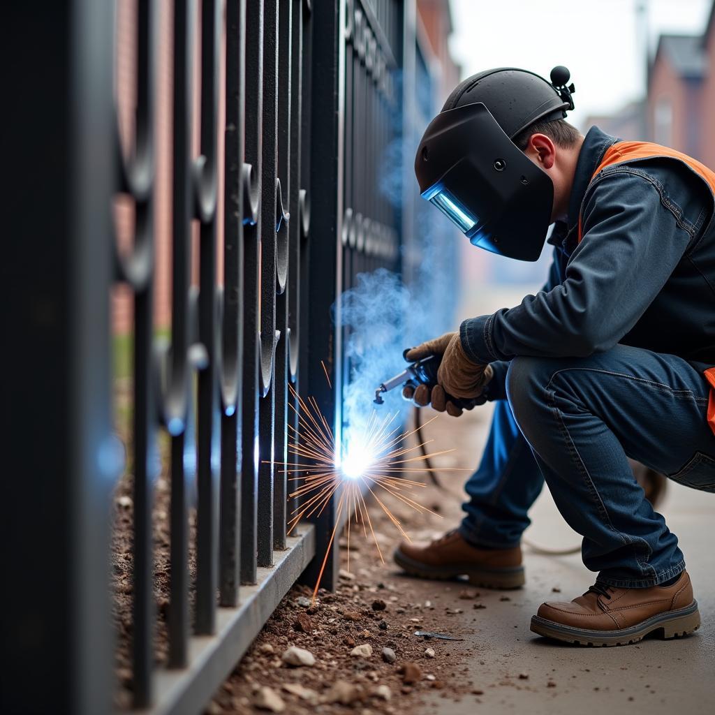 Thợ sửa cửa sắt chuyên nghiệp tại Quận 7 đang thực hiện công việc hàn xì