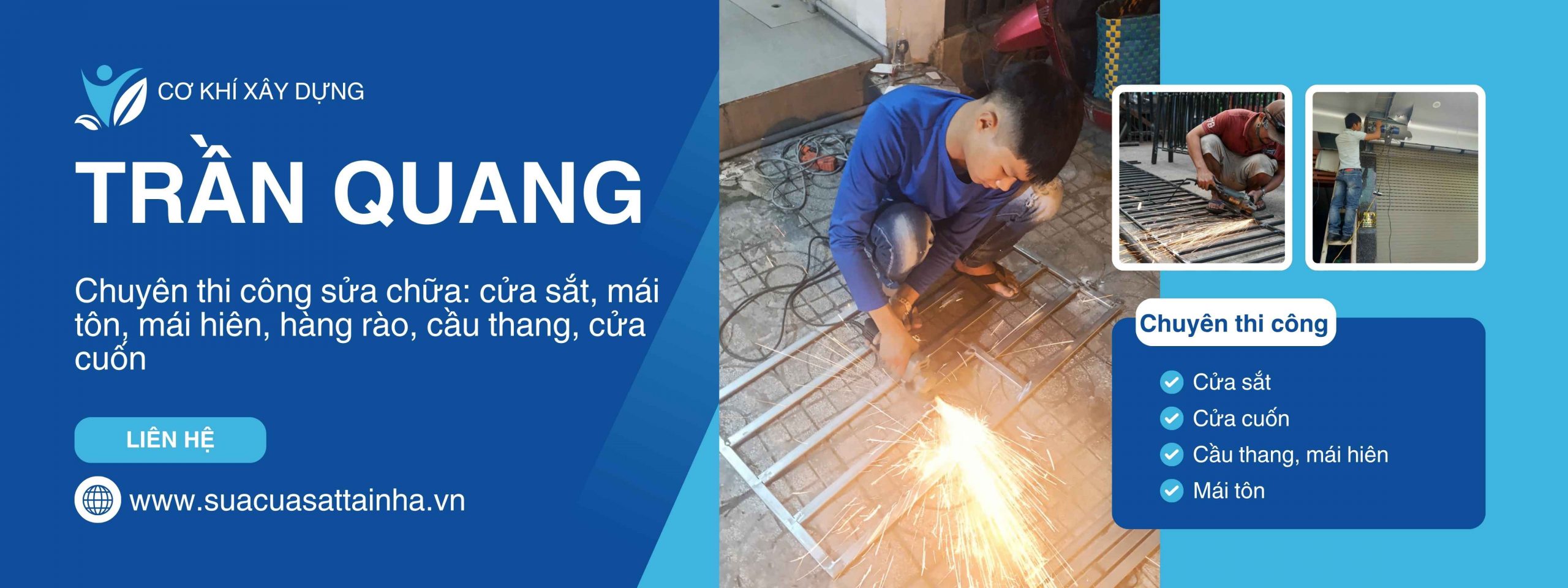 Thợ mộc cơ khí đang hàn gia cố bản lề cửa sắt cổng tại nhà TP.HCM